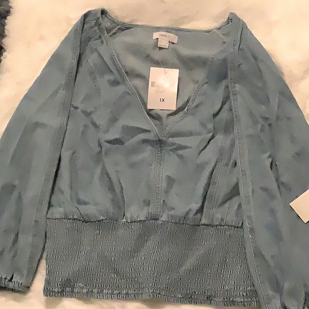 Balloon Sleeve Chambray Denim Top